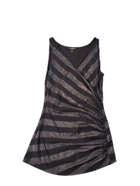Express Black & Metallic Silver Sleeveless Side Ruched Top Small